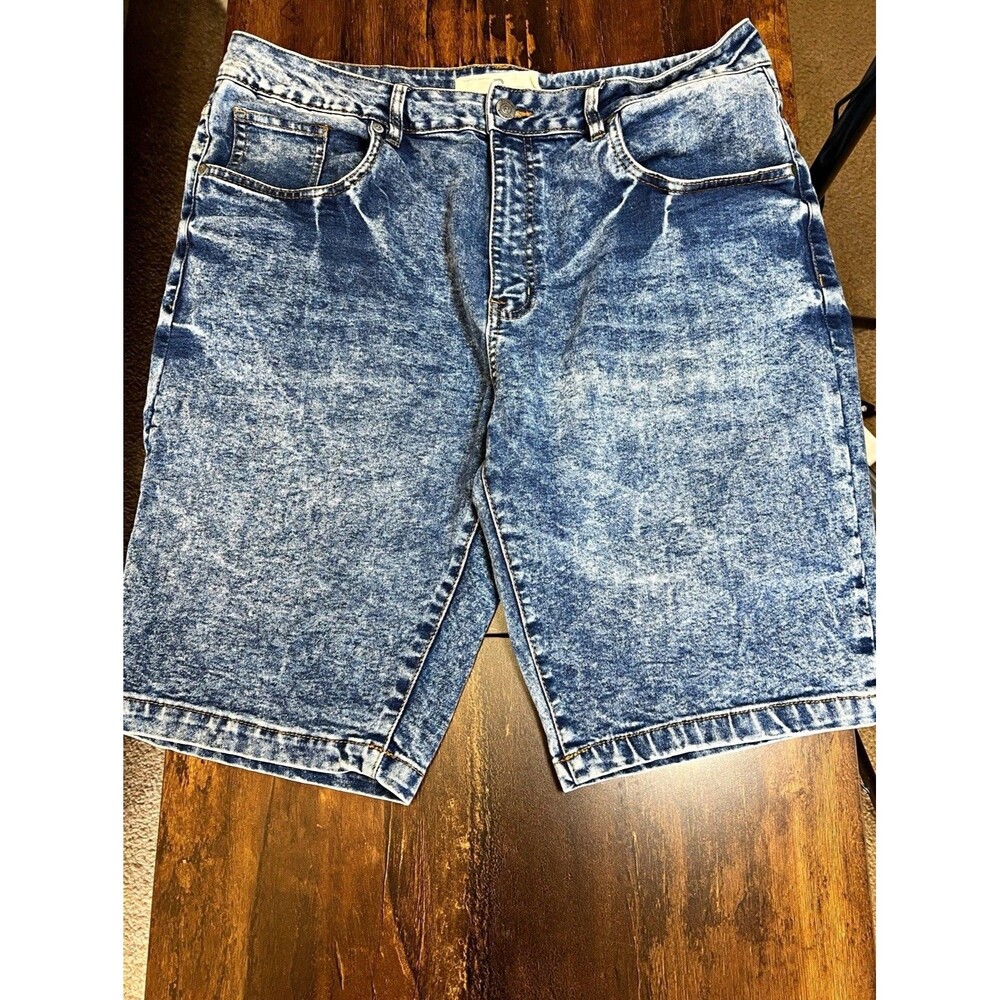 Refinery Republic Men's Blue Acid Wash Denim Shorts Regular Fit 5-Pocket Zip 38